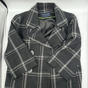 Banana Republic Womens Black Grey Plaid Wool Blend Peacoat Jacket 595430 Size 6